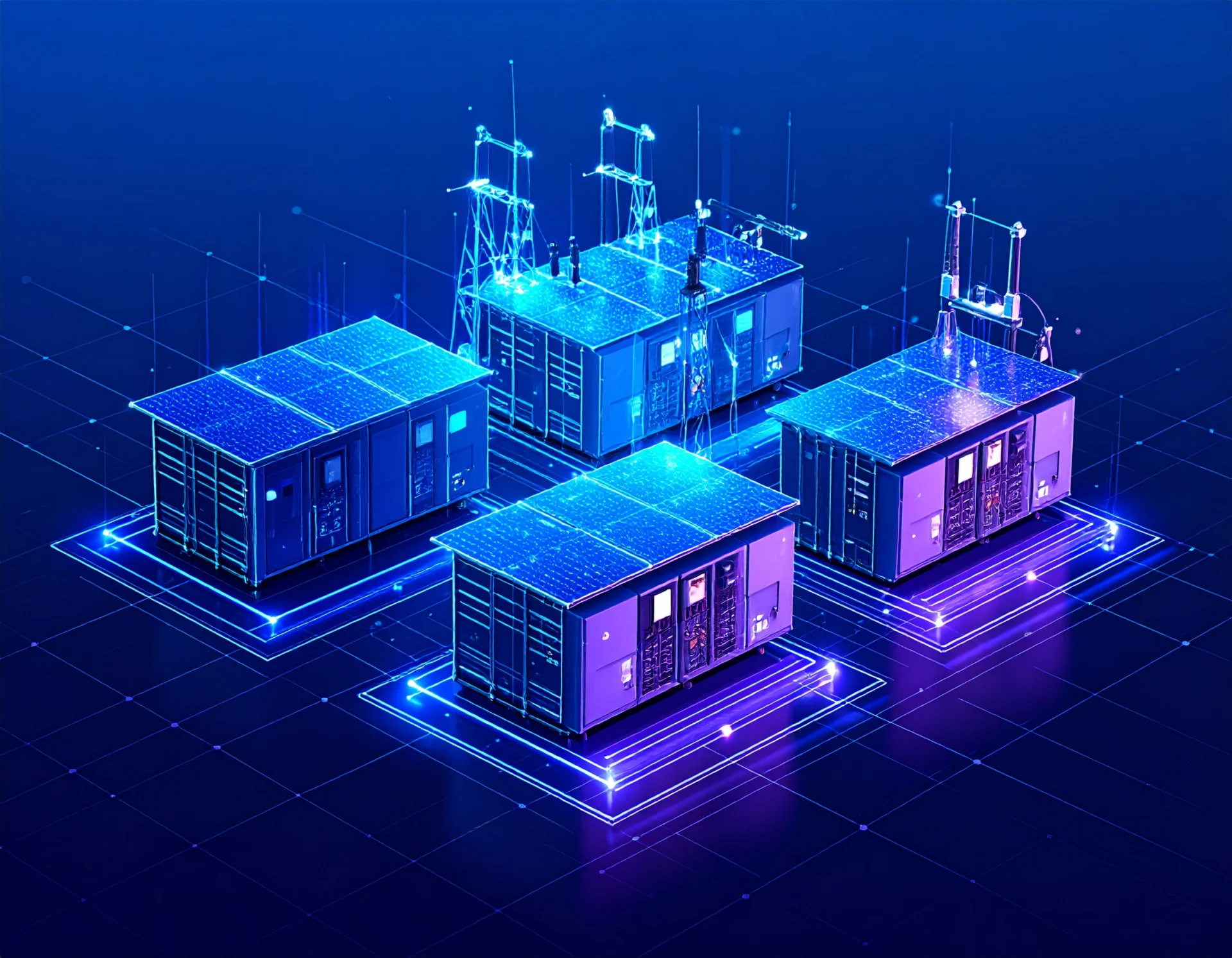 Graphic of four data centers connected with electrical cables