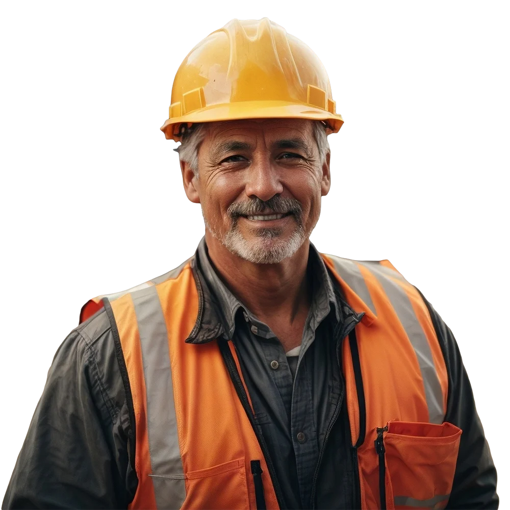 Construction worker in safety vest and hard hat smiling