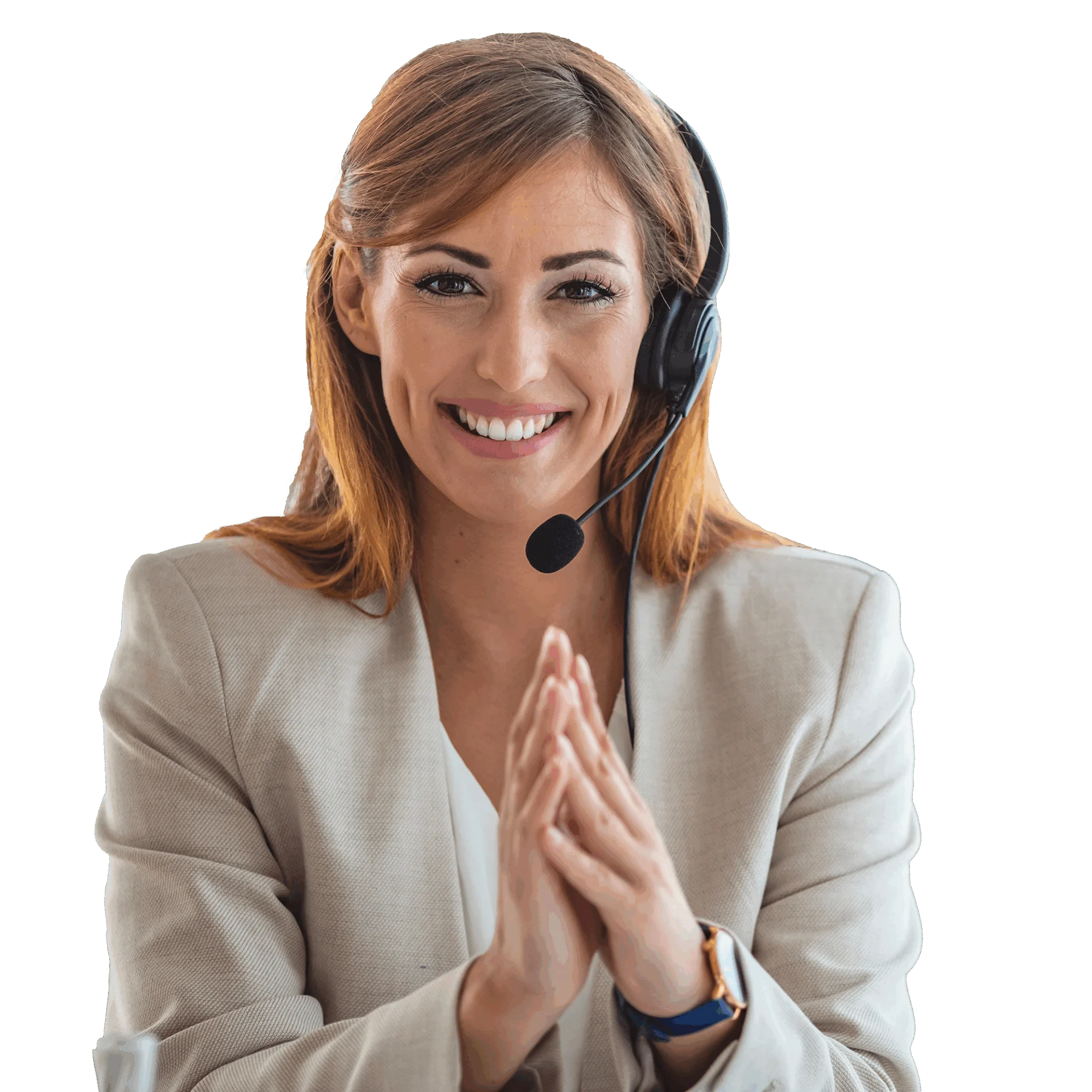 Professional person in business attire and headset